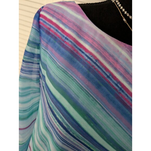 Chico's Top Womens Sz S (0) Purple Aqua Stripe Chiffon Layer Asymmetrical Tunic - Picture 8 of 14